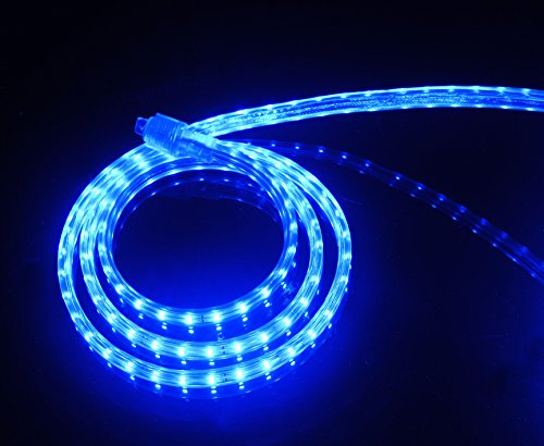 UL Listed, 20 Feet, 2100 Lumen, Blue, Dimmable, 110-120V AC Flexible Flat LED Strip Rope Light, 360 Units 3528 SMD LEDs, Indoor Outdoor Use, Accessories Included, Ready to use - color: Blue