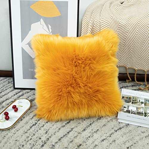 LIGICKY Luxury Series Soft Faux Fur Throw Pillow Cover Decorative Square Plush Pillow Case Cushion Cover for Couch Sofa Bed, 16" x 16" Camel - color: Camel, size: 16" x 16" (Pack of 1)