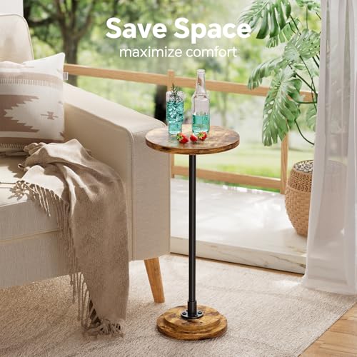Simple Trending Small Side Table, Round Drink Table, Sofa End Table for Living Room, Coffee Tables for Bedroom, Rustic Brown