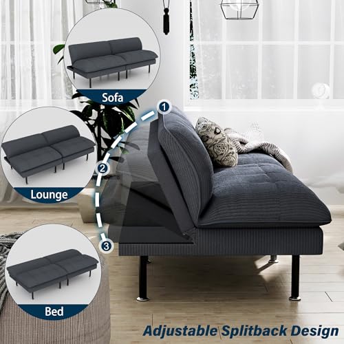 Ribilake 2 Sets 70" Futon Sofa Bed, 4 in 1 Multi-Function Couch Sleeper with Adjustable Backrest, Modern Convertible Futon, Recliner Small Loveseat for Living Room, Grey - color: Grey, size: 2 Sets