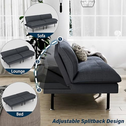 Ribilake 2 Sets 70" Futon Sofa Bed, 4 in 1 Multi-Function Couch Sleeper with Adjustable Backrest, Modern Convertible Futon, Recliner Small Loveseat for Living Room, Grey - color: Grey, size: 2 Sets