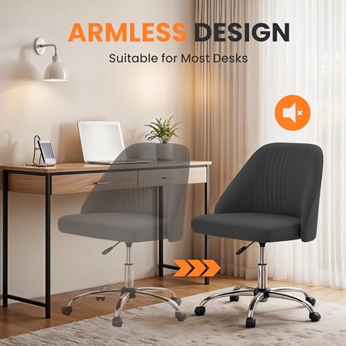 Simple Deluxe Armless Office Desk Chair, Modern Cute Swivel Vanity Chair Comfy Home Office Chairs with Wheels Height Adjustable Rolling Computer Task for Living Room, Make-up, Bedroom, Dark Grey - color: Dark Grey