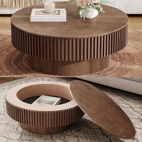 JUSTONE 31.5" Round Coffee Table,Farmhouse Wood Coffee Table with Storage for LivingRoom,Apartment,Office,Walnut - color: 31.5'' - Walnut-6