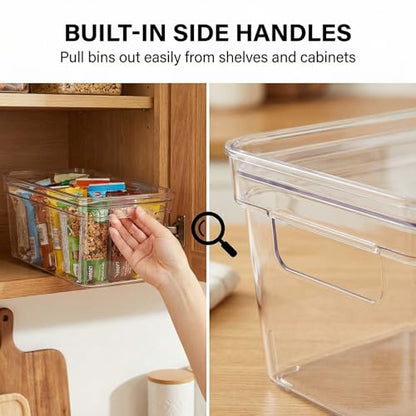 MOONEDGE 2 Pack 10x6x5 Stackable Small Clear Storage Bins with Lids | Plastic small item organizer containers with handles for vanity, craft, office, fridge, kitchen, pantry, bathroom and closet - size: 2 Pack