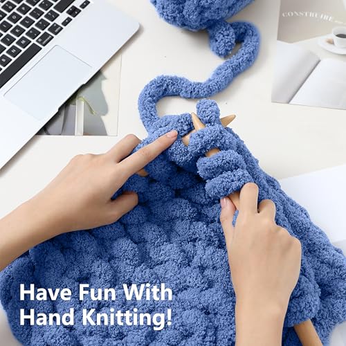 Cozyful Chunky Yarn for Hand Knitting - #10 Chunky Chenille Yarn, Jumbo Big Thick Chunky Yarns for Crocheting, Super Bulky Chunky Knit Blanket Yarns, 8 Skein (22 yds 8 oz Each Skein), Country Blue - color: Country Blue