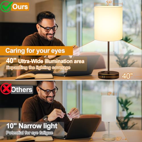 Lynnoland 2 Pack Touch Control Table Lamps with 2 USB & AC Outlet, 3-Way Dimmable Bedside Nightstand Lamps for Bedroom Living Room Nursery, 800 Lumens 3000K Warmlight Bulbs Included - color: (2 Pack)White & Brown and Gold(Base)-3000K Bulbs Included