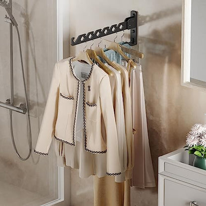 Wall Mount Coat Hanger Holder Black Clothes Drying Organizer Rack Garment Hooks Aluminium Retractable Folding Indoor Wall Mounted Hanger Space Saver for Laundry Room Bedroom Black 2 Pack with 8 Hooks - color: Black 2racks with Hooks