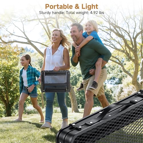 Folding Camping Table, 22.8"x15.7" Picnic Table, 3 Adjustable Height | 2-Fold Mesh Black Aluminum, Handle for Party Dining Garden Patio, Max 27.5" Folding Table