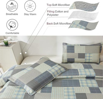 Ycosy Quilt Set Twin Size Bedspread Coverlet Plaid Patchwork Bedding Modern Mens Quilts Soft Lightweight Quilt Yellow Grey Plaid Coverlet Reversible Quilt Bedspread Home Bedding Collection - color: Soot Yellow, size: Twin
