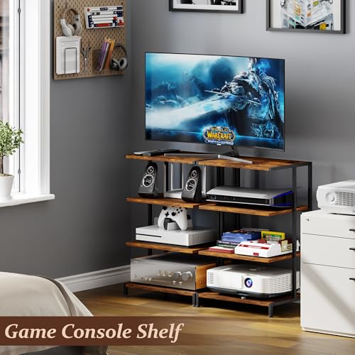 X-cosrack AV Media Stand with Power Strips,4-Tier Stereo Cabinet Audio Rack,Game Console Shelf with Adjustable Shelves,Small Entertainment Center with Larger Tabletop for PS5 Xbox TV Box DVD Players - style: Large and Outlet