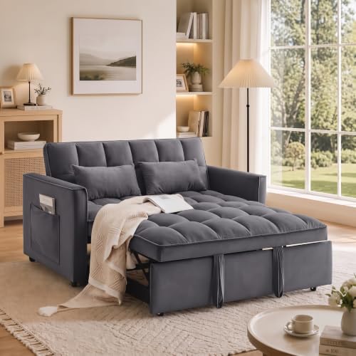 Sleeper Sofa Bed with Adjustable Backrest & Side Pockets, Gray | Adjustable Backrest & Side Pockets,Pull Out Sofa,Comfortable Fabric - color: S-dark Gray-v1