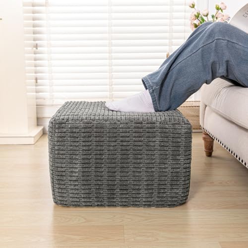 Asuprui Square Pouf Ottoman Footrest for Couch Sofa Gray Footstool 20x14In | Footstool Ottoman,Stuffed Pouf Ottoman,All-One Foam Filler, Footrest,Beanbag Chair,Floor Pouf for Living Room Wedding Bedroom - color: Grey