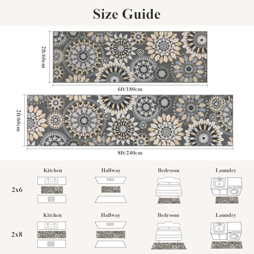 Bsmathom Boho Kitchen Runner Rugs, 2x6 ft, Multi Gray | Soft, Non Slip, Machine Washable, For Hallways, Indoor, Backdoor, Bedroom, Living Room, Laundry Room - color: Multi Gray, size: 2' x 6'