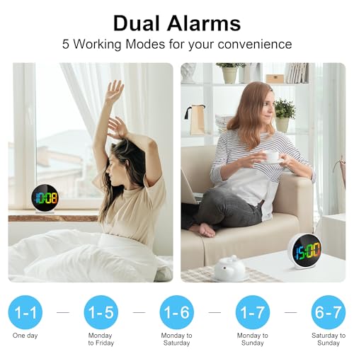 Lafocuse LED Colorful Digital Alarm Clock Battery Operated, Modern Round Digital Clock with 2 Alarms, Snooze, Adjustable Brightness, Curved Screen Design Bedside Alarm Clock for Bedroom Office - color: Multicolor