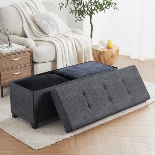 Ornavo Home 43" Large Storage Ottoman Bench with Legs, Black | Foot Rest Stool; Ottoman with Hidden Storage; Ideal for Bedroom, Living Room, Entryway or Home Office - color: Black, size: 15"D x 43"W x 15"H