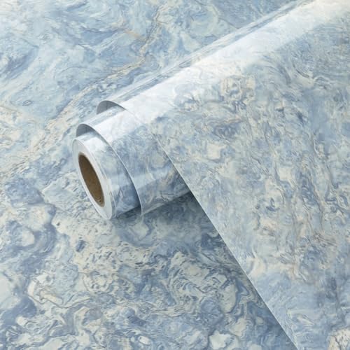 Wallercity Cream Blue Marble Contact Paper Peel and Stick Countertops Waterproof 24"x118" Kitchen Countertop Contact Paper Self Adhesive Blue Marble Wallpaper Vinyl Wrap for Cabinets Cover Bathroom - color: Blue, size: 24" x 118"