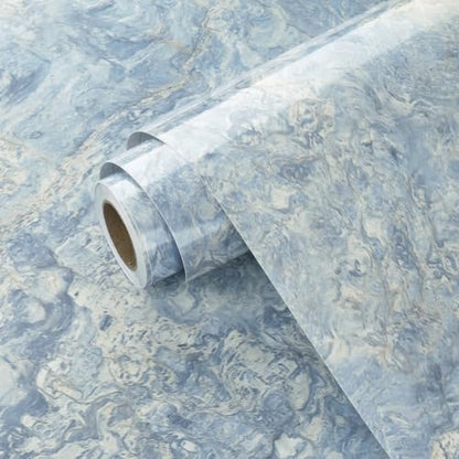 Wallercity Cream Blue Marble Contact Paper Peel and Stick Countertops Waterproof 24"x118" Kitchen Countertop Contact Paper Self Adhesive Blue Marble Wallpaper Vinyl Wrap for Cabinets Cover Bathroom - color: Blue, size: 24" x 118"