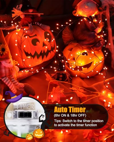 Minetom Fairy Lights Battery Operated, String Lights Waterproof Silver Wire 5 Feet 60 Led Firecracker Starry Lights for DIY Wreath Home Party Bedroom Mason Jar Indoor Halloween Decoration, Orange - color: Orange