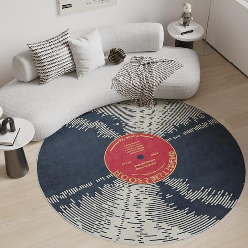 Vinyl Record 6ft Round Rug, Non-Slip Round Washable Rug for Living Room, Bedroom, Dining Room Table,Large Circle Rugs,Ultra Soft Carpet Circle for Home Decor Aesthetic,Low-Pile&Vintage Circular Rugs - size: 6' (Round)