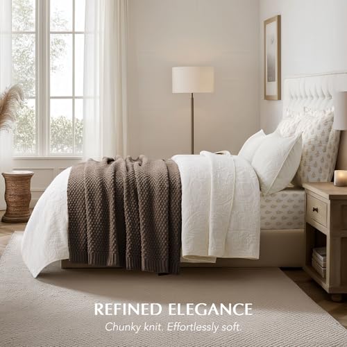 EVERGRACEHOME Chunky Chenille Knit Throw Blanket, 60 x 80, Cocoa Brown | Sculpted Moss Stitch, Chic Modern Farmhouse, All-Season Warmth, OEKO-TEX® Certified, Elegant Blanket for Couch, Bed, Sofa - color: Cocoa Brown, size: 60" X 80"