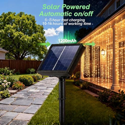 2 Pack Solar Curtain Light Outdoor, 30ft x 10ft, 660 LEDs in Total Solar Powerd String Lights Waterproof Outside for Garden Party Wedding Decór - size: 30 ft