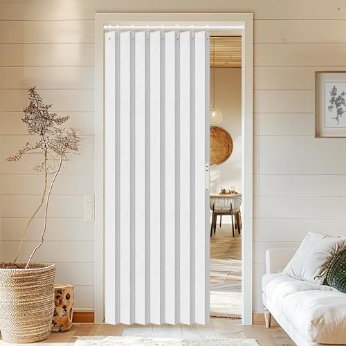Vatge Accordion Door Curtains for Closet, Laundry Room Curtain for Doorway, Hallway Curtain for Space Privacy, 1 Panel with Tieback, W39 x L78, Stone White - color: Stone White, size: 39"W x 78"L (Pack of 1)