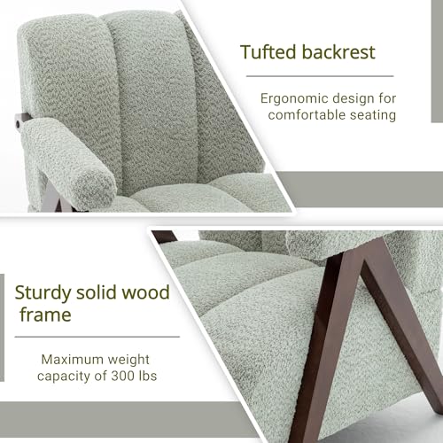 Mid Century Modern Accent Chairs Set of 2 with Solid Wood Frame, Boucle Upholstered Living Room Chairs with Thick Cushion, Comfy Tufted Arm Chair for Bedroom, Sage - color: Sage, size: 1-seater, 2-piece set