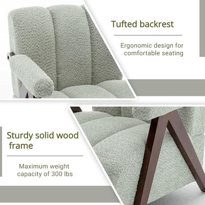 Mid Century Modern Accent Chairs Set of 2 with Solid Wood Frame, Boucle Upholstered Living Room Chairs with Thick Cushion, Comfy Tufted Arm Chair for Bedroom, Sage - color: Sage, size: 1-seater, 2-piece set