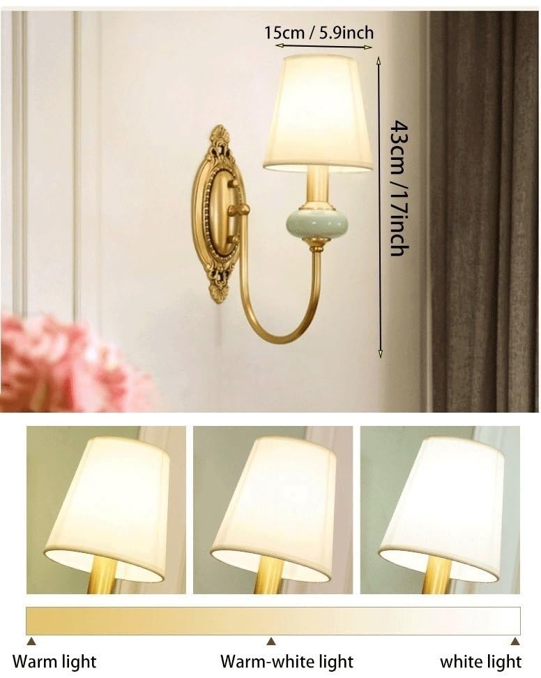 Wireless Battery Operated Wall Sconces Lights Set of 2, Rechargeable Antique Brass Wall Light Sconce with Bulbs & Remotes, No Wires Dimmable Green Ceramic Wall Lamps for Living Room Bedroom Hallway