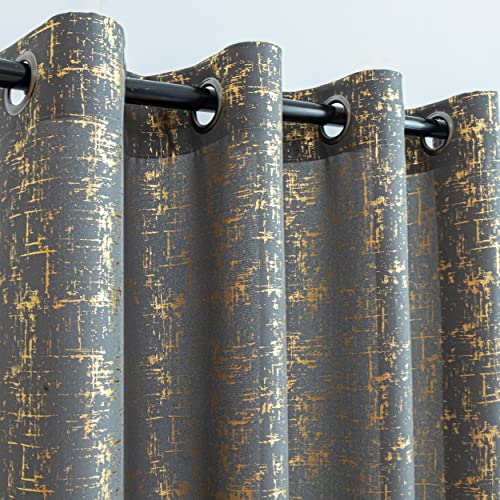 Taisier Home Gold Foil Print Linen Textured Curtains Geometric Dots Pattern Design Curtains for Nursery Toy Room Thermal Insulated Window Treatment 2 Panels 45" L,Dark Grey and Gold Drapes Print - color: Greyish Green/Gold, size: 52"W x 45"L (Pack of 2)