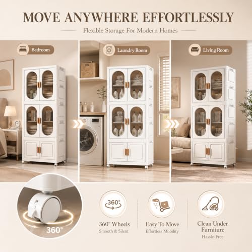 2-Tier Hanging Foldable Closet with Storage Bin, 3-Tier Portable Armoire Organizer, Modular Folding Cabinet with Doors & Wheels for Nursery Room Organization, Clear - size: Style A