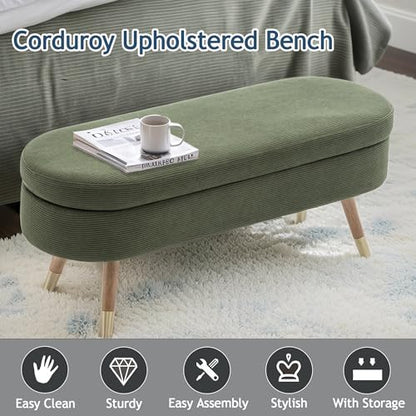 IAFIKE Oval Storage Bench 43.5" Ottoman Bench Upholstered Boucle Fabric Footrest Bench with Golden Metal Legs End of Bed for Bedroom, Living Room, Entryway,Bed Side (Dark Green) - color: Dark Green