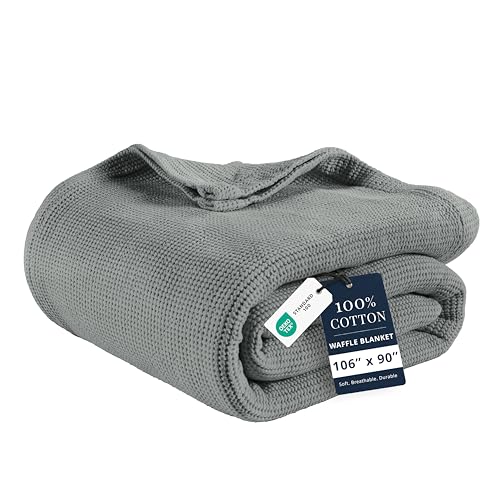 LANE LINEN King Blankets for the Bed - 300 GSM Cotton - Soft & Cozy Blankets - Breathable, Classic Waffle Texture & Durable Warm Blanket - Everyday Bed Use & Relaxing on Couch - 106"x90" - Sharkskin - color: 08: Sharkskin, size: King