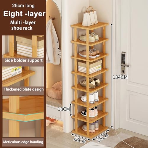 Wood Shoe Rack 5/7/8 Tier - Vertical Shoe Rack for Small Spaces, Tall Narrow Shoe Rack Organizer for Closet Entryway Corner Garage and Bedroom, Skinny Shoe Shelf with Free Stackable DIY (XL) - size: X-Large