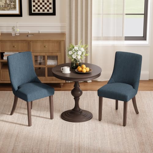 MALOL Wooden Dining Chairs Set of 2, Upholstered Kitchen & Dining Room Chairs with Solid Wood Legs Curved Backrest Farmhouse Accent Chair for Dining/Kitchen/Living Room, Blue - color: Blue, size: Set of 2