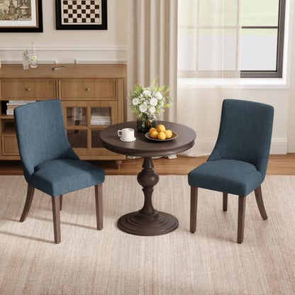 MALOL Wooden Dining Chairs Set of 2, Upholstered Kitchen & Dining Room Chairs with Solid Wood Legs Curved Backrest Farmhouse Accent Chair for Dining/Kitchen/Living Room, Blue - color: Blue, size: Set of 2