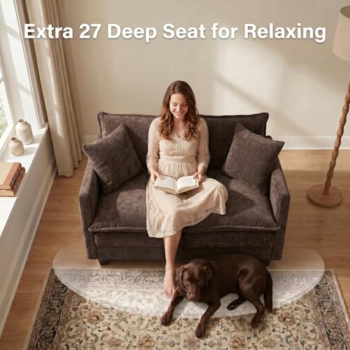 50" Love Seat, Small Cloud Sofa Couch with 2-Layer Cushion & 27" Deep Seat, 2 Pillows for Small Spaces, Bedroom, Apartment, Office, Living Room, in a Box, Brown - color: Brown, size: Loveseat