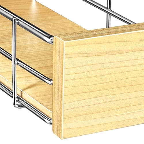 LYNK PROFESSIONAL® SELECT™ Pull Out Under Sink Kitchen Cabinet Organizer - 11.5 in. x 18 inch deep Drawer - Sliding Shelf Organizer and Undersink Storage Shelves - Lifetime Ltd. Warranty – Chrome - color: 11.5"W x 18"D Wood