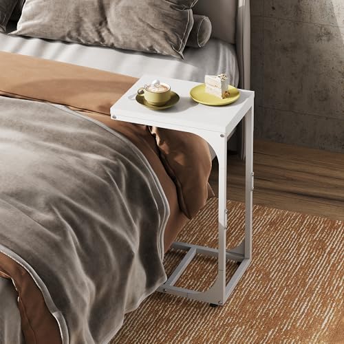 WLIVE C-Shaped End Table Set of 2, Small Couch Side Tables with Metal Frame, Sofa Table TV Tray for Living Room, Bedroom, White - color: White
