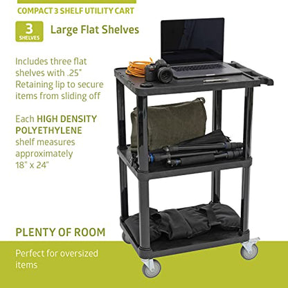 Pearington 3-Tier Compact Multi-Purpose Utility Cart with Lockable Wheels and Ergonomic Handle, Black, 2 Pack - size: 2 Pack
