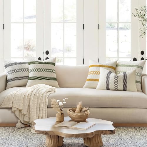 MIULEE Set of 2 Moss Green Boho Decorative Pillow Covers 18x18 Inch | Farmhouse Couch Throw Pillows, Modern Cotton Cushion Covers, Macrame Woven Spring Decor for Bed Sofa Chair - color: Moss Green, size: 18" x 18" (Pack of 2)