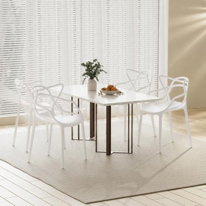 Mid Century Modern Dining Chairs Set of 4, Stackable Kitchen Chairs | Plastic Dining Room Chairs with Contoured Backrest & Wide Seat & Non-Slip Feet for Dining/Kitchen/Living Room, White - color: White