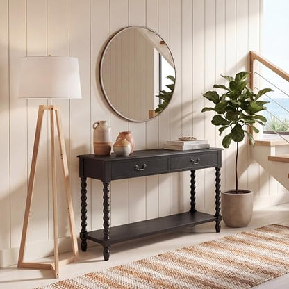 SAFAVIEH Furniture - Athena 2-Drawer Console Table - Black - Solid Wood - Farmhouse Classic Design - Ideal for Entryway, Living Room, Hallway, 35.5" W x 13" D x 29.5" H (CNS5702B) - color: Black