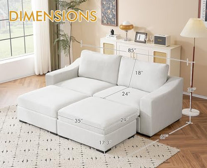 Oversized Sofa Bed, Upholstered Chaise Lounge Comfy Sleeper Sofa with Soild Wood Frame, Deep Seat Sofa Couch for Living Room Bedroom Apartment, Linen, White - color: White, size: 85 Inch - Sofa Bed