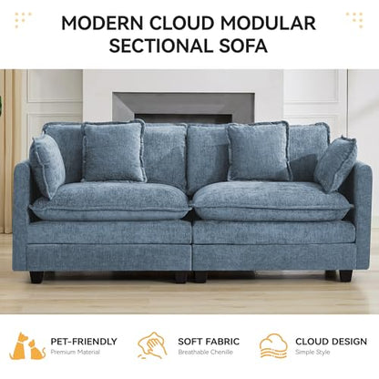 76" Cloud Loveseat Sofa, Modular Sectional Couch with Deep Seats and Double-Layer Thick Cushions, Chenille Upholstered 2-Seat Sofa for Living Room Apartment, Blue - color: Blue, size: 76'' Loveseat