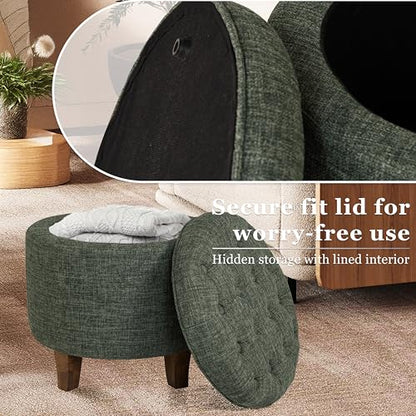 HomePop 19" Button Tufted Round Storage Ottoman - Green Clover Fabric - color: Green Clover Fabric