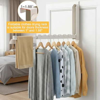 2 Pack Foldable Over The Door Drying Rack, Heavy Duty Door Hanger with Retractable Rod, Space Saving Laundry Towel Clothes Rack for Bathroom Bedroom
