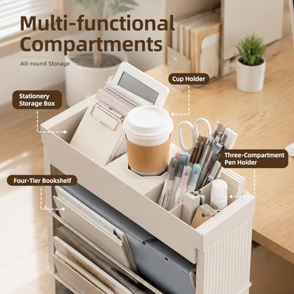 5-Tier Rolling Bookshelf, Rolling Book carts with wheels,Book Storage Rack | Utility Carts, Movable File Folder Organizer Cart for Home,Study,Office,Living Room,Classroom