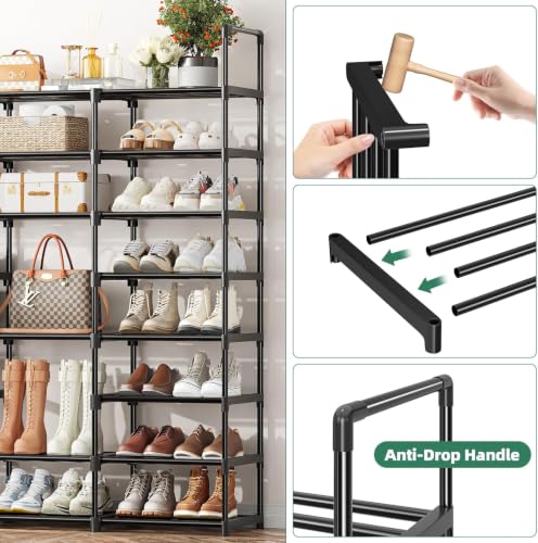 Simple Trending 8-Tier Shoe Rack Large Capacity 64 Pairs Tall Shoe Shelf, Sturdy Metal Shoe Organizer for Entryway, Closet, Bedroom, Black | Large Capacity 64 Pairs, Tall Shoe Shelf, Sturdy Metal Shoe Organizer, For Entryway, Closet, Bedroom - size: 8 Tie