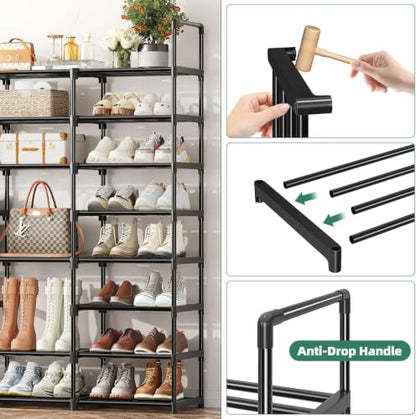 Simple Trending 8-Tier Shoe Rack Large Capacity 64 Pairs Tall Shoe Shelf, Sturdy Metal Shoe Organizer for Entryway, Closet, Bedroom, Black | Large Capacity 64 Pairs, Tall Shoe Shelf, Sturdy Metal Shoe Organizer, For Entryway, Closet, Bedroom - size: 8 Tie